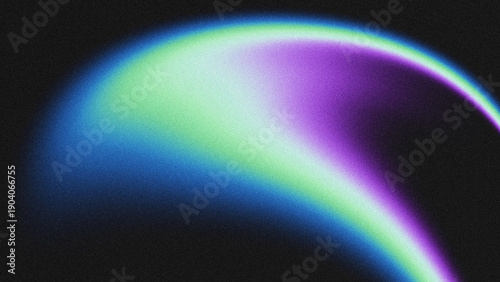 Abstract gradient light arc with blue, green, and purple tones on a dark grainy background, cosmic digital aesthetic suitable for modern design and commercial use.