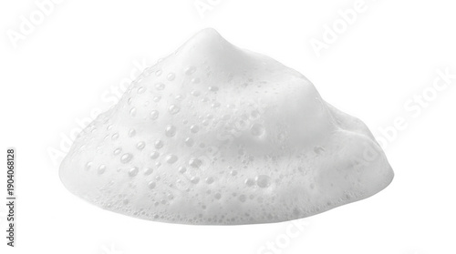 White shaving foam or whipped cream mound with bubble texture, isolated on white background