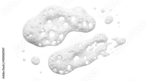White soap foam bubbles splashes with macro texture, isolated on white background