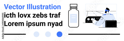 Scientist wearing protective gear working in a lab with a vial and control panel. Ideal for science, laboratory work, research, biotechnology, medical innovation, technology, and simple landing page