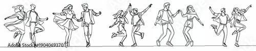 line art of a couple happily dancing on Valentine's Day