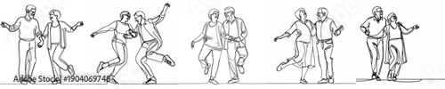 line art of a old couple happily dancing on Valentine's Day