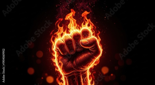 Wallpaper Mural A clenched fist engulfed in flames against a black backdrop with bokeh Torontodigital.ca