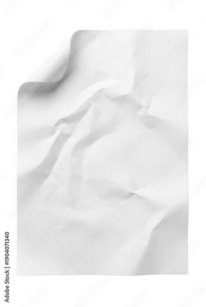 Obraz premium Crumpled white paper texture with soft shadows, wrinkled matte background for mockup or design overlay