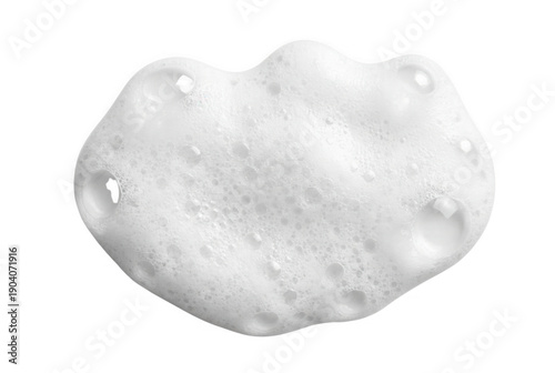 White shaving foam blob with micro bubbles and wet lather texture, top view, isolated on white background