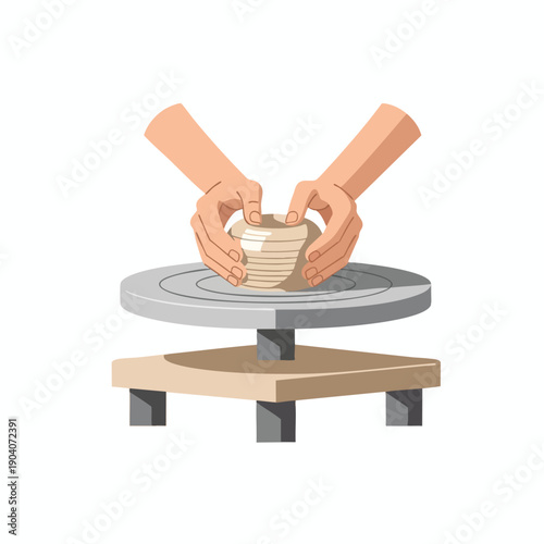 Potter Shaping Clay on a Pottery Wheel