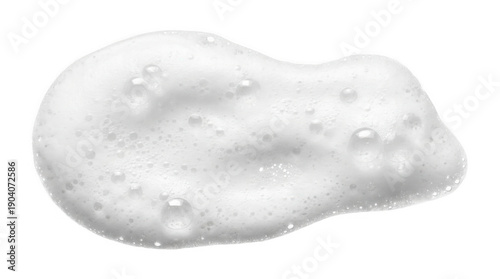 White foaming bubble texture smear or cosmetic cream swatch with air bubbles, Isolated on white background