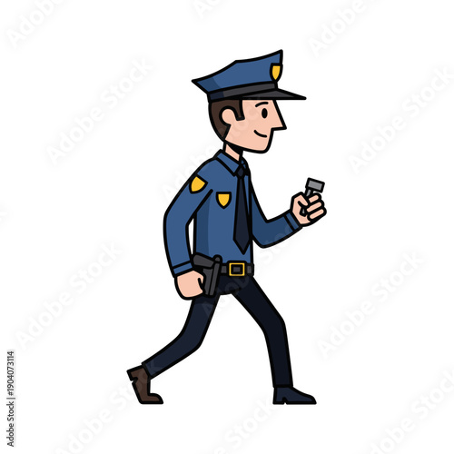 Police Officer Walking With Radio Cartoon
