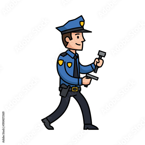 Police Officer Walking With Equipment Cartoon