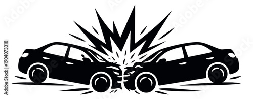 Stylized illustration of a car crash depicting a head-on collision for road safety