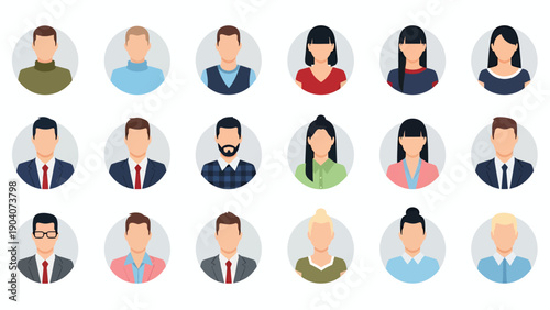 Diverse group of circular avatars depicting business professionals for team and corporate design.