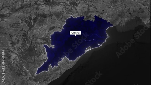 Odisha State Outline: A detailed outline of the state of Odisha, highlighting its geographical boundaries and coastal regions. It illustrates the precise shape and landscape of this Indian state.