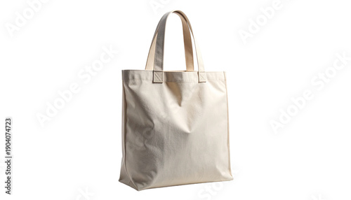 Wallpaper Mural Reusable beige canvas tote bag for shopping or groceries. Eco-friendly fabric shopper with handles, perfect for mockups. Empty and isolated image asset with a transparent background. Torontodigital.ca
