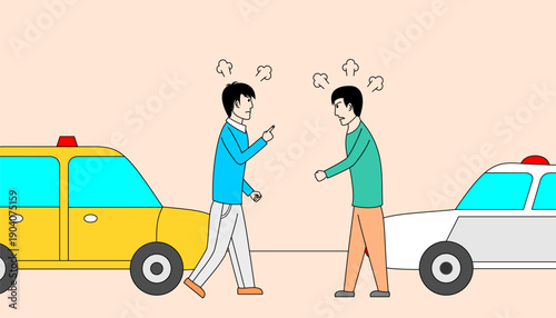 Two men are arguing over a car accident