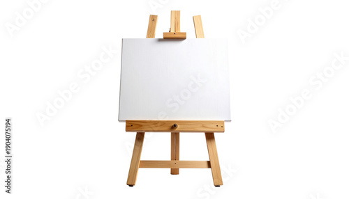 Wallpaper Mural Wooden art easel with a blank white canvas, perfect for mockups and presentations. This artist's tool is isolated on a transparent background, providing a clean template for creative projects. Torontodigital.ca