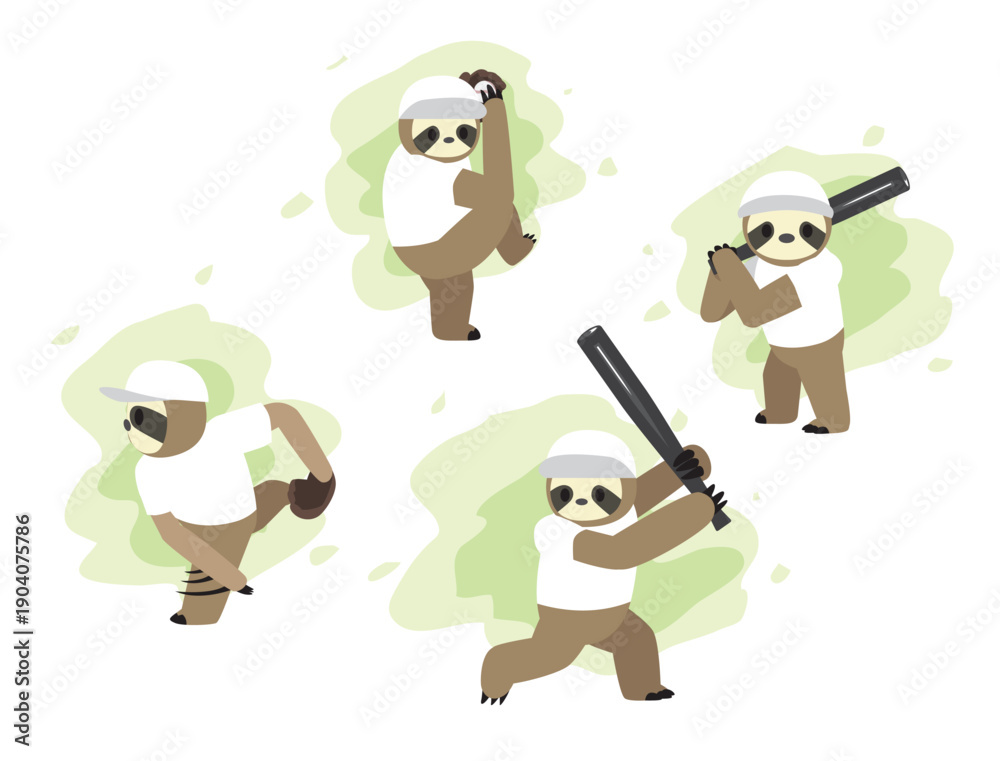 Naklejka premium Sloth Sports Cartoon Character Baseball Player