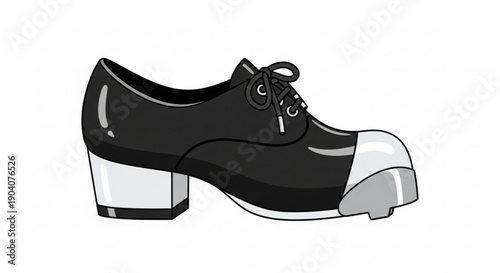 Black and white women's heeled dance shoe with laces and glossy finish isolated on white background