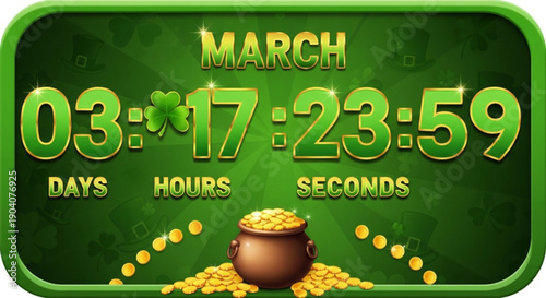 St patrick's day countdown timer with pot of gold coins