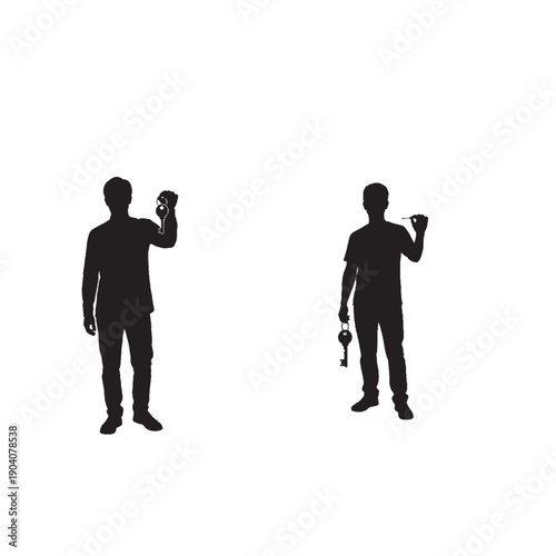 Person Holding Key with No Door Silhouette – Opportunity Search, Uncertainty, Life Direction Concept