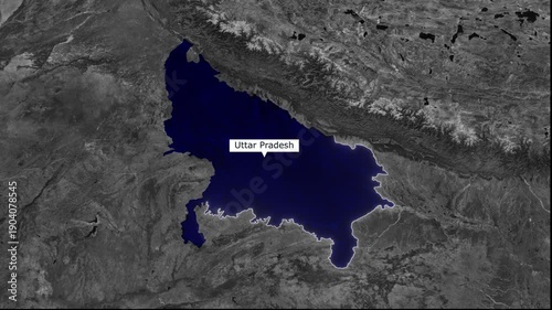 Uttar Pradesh Satellite View: A captivating satellite view highlighting the distinct outline of Uttar Pradesh, presenting a geographical perspective.
