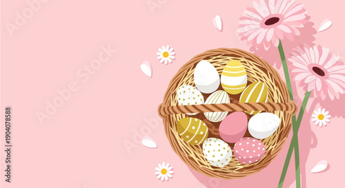 A happy Easter card design featuring golden easter eggs as a festive celebration symbol with elegant vector illustration font and gold holiday
