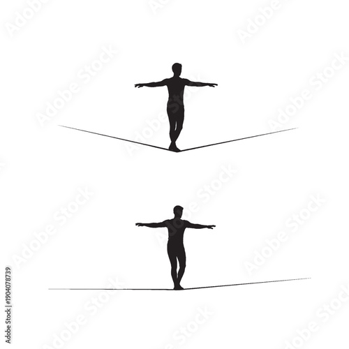 Person Standing on Tightrope Silhouette – Work-Life Balance, Stability, Careful Decision Concept