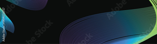 Abstract Modern vector long banner gradient dark spiral circle line wave illustration black background with arrows and copy space for text waves shape for business technology sphere EPS 10