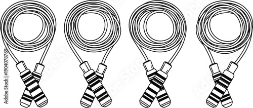 Set of four jump rope icons for fitness workout and cardio training isolated on white background for health and sports design