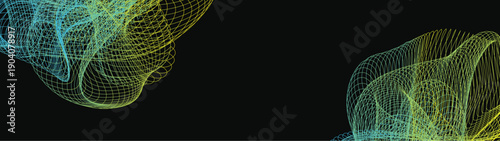 Abstract Modern vector long banner gradient dark spiral circle line wave illustration black background with arrows and copy space for text waves shape for business technology sphere EPS 10