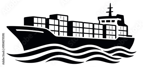 Graphic illustration of a container ship depicting cargo transport for global shipping and trade