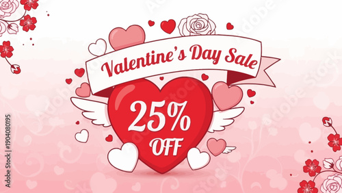 Valentine's Day Sale 25% Off with Hearts and Wings