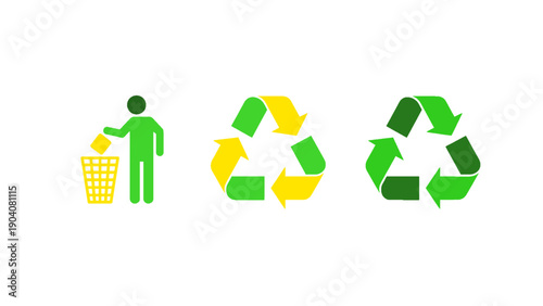 A symbol set representing waste disposal and recycling concepts.