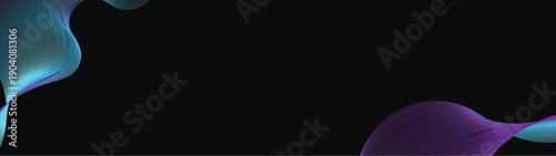 Abstract Modern vector long banner gradient dark spiral circle line wave illustration black background with arrows and copy space for text waves shape for business technology sphere EPS 10