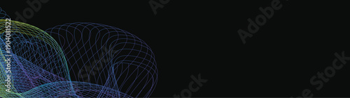 Abstract Modern vector long banner gradient dark spiral circle line wave illustration black background with arrows and copy space for text waves shape for business technology sphere EPS 10