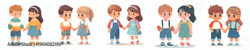 vector two children holding hands valentine