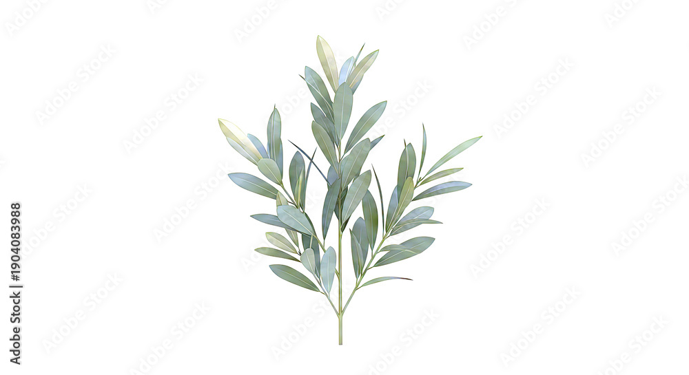 Obraz premium Olive Branch with Green Leaves Isolated on White Background