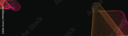 Abstract Modern vector long banner gradient dark spiral circle line wave illustration black background with arrows and copy space for text waves shape for business technology sphere EPS 10