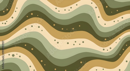 Abstract Earth Tone Wavy Background with Organic Shapes and Dots