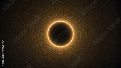Glowing eclipse shape with concentric golden light circles