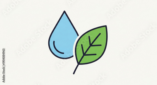 Water droplet and green leaf icon for eco friendly and nature concepts