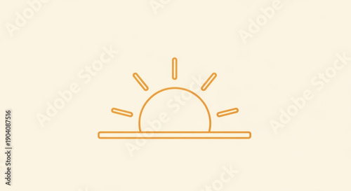 Simple orange sunrise icon on cream background morning symbol
