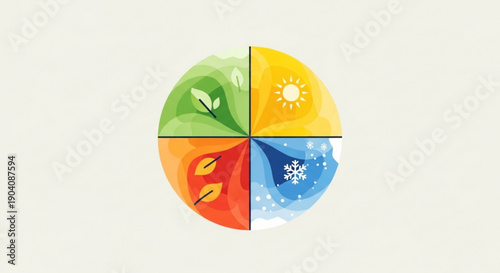 Seasonal cycle pie chart with sun leaves leaves falling snowflake
