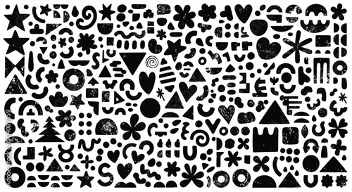 Abstract collection of hand drawn geometric and organic shapes.