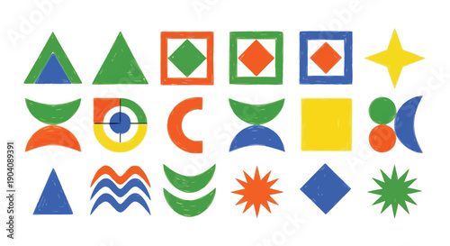 Abstract geometric shapes collection in vibrant colors.