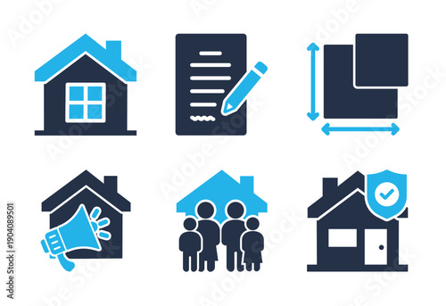 Property Management and Family Housing icon set. Solid glyph series icons