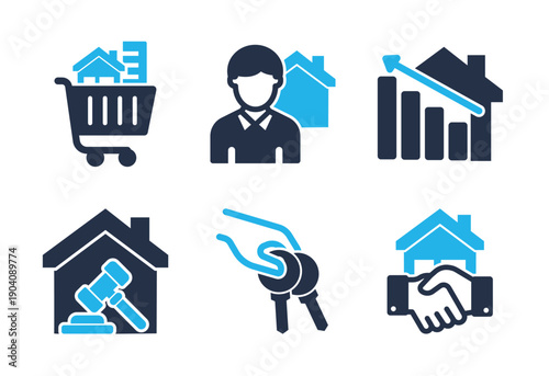 Real Estate Sales Transactions and Investment icon set. Solid glyph series icons