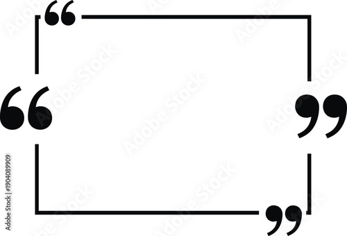Minimalist Quote Box Frame with Black Quotation Marks on White Background, Blank Vector Template for Testimonials, Citations, and Social Media Graphics.