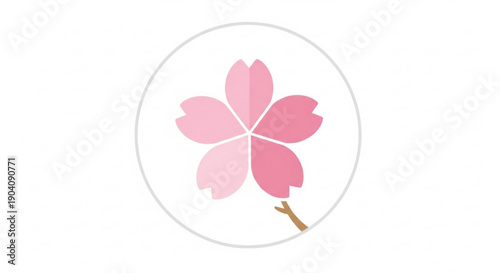 Pink cherry blossom flower icon with brown stem on white background