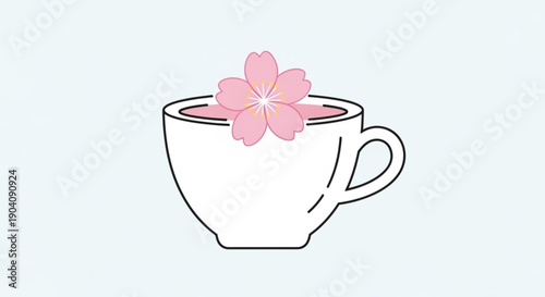 Pink flower in a white teacup with handle on light background
