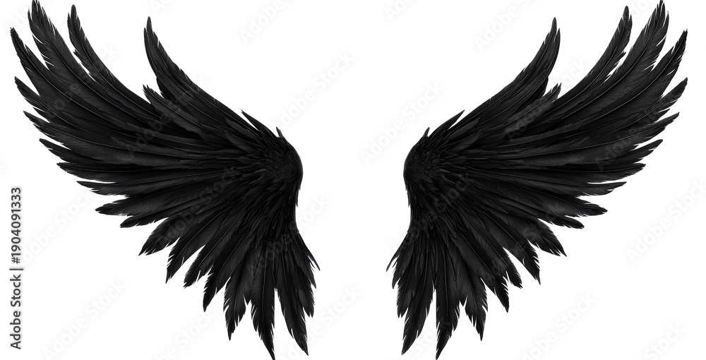 Naklejka premium Pair of Black Angel Wings with Feathers